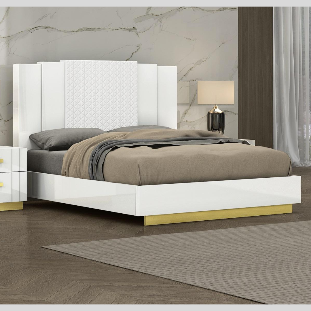 White Bedroom Set with Gold Accents