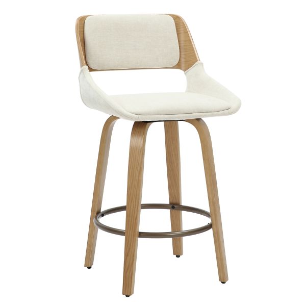 Fabric Bar Stool with Wooden Legs