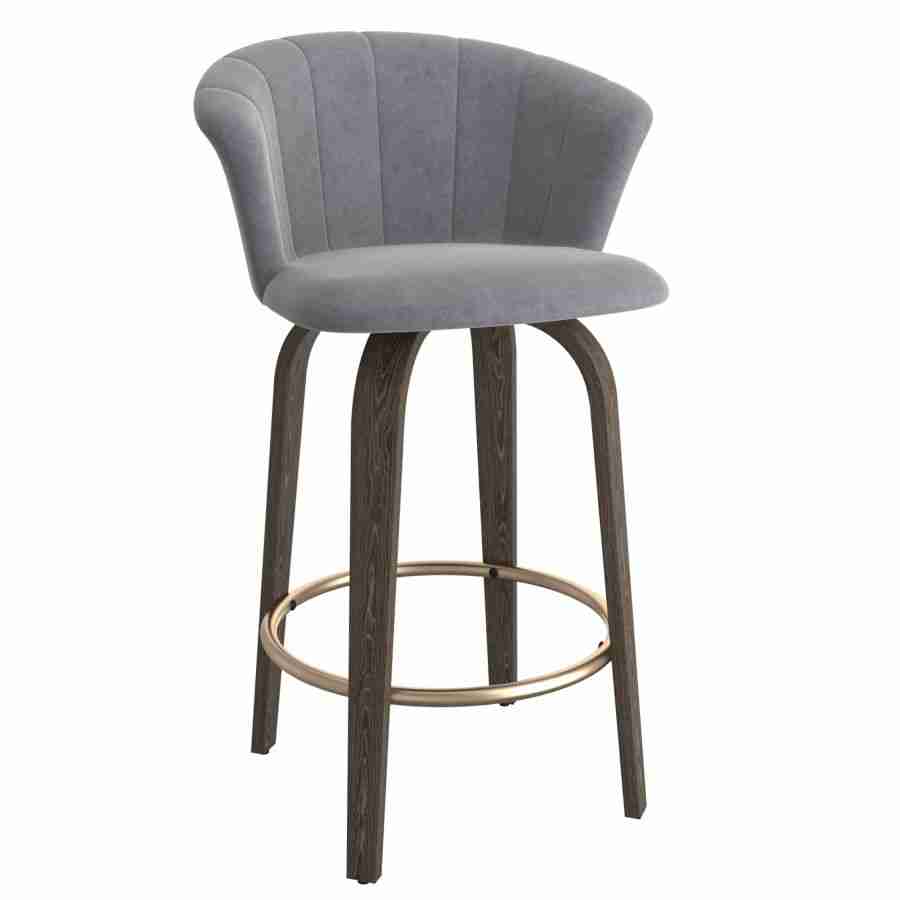 Velvet Bar Stools with Solidwood Legs