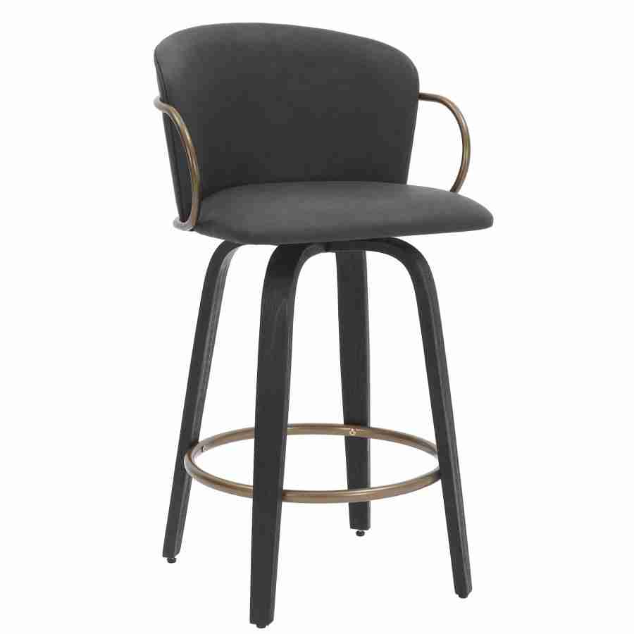 Leather Bar Stools with Wooden Legs