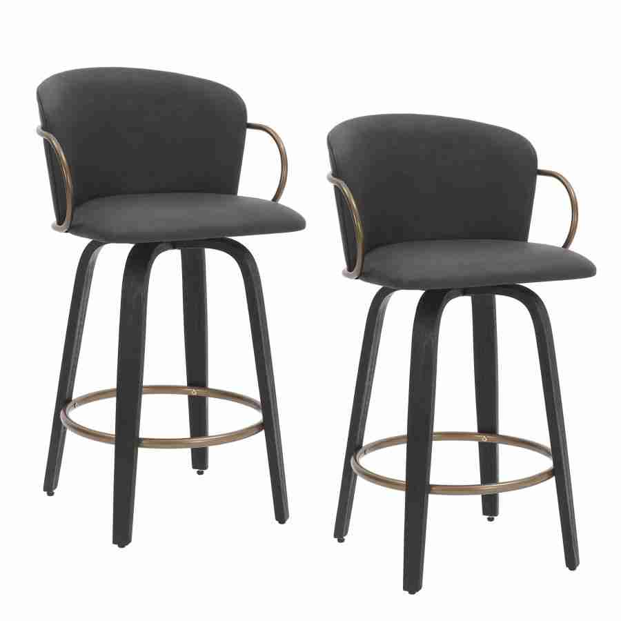 Leather Bar Stools with Wooden Legs