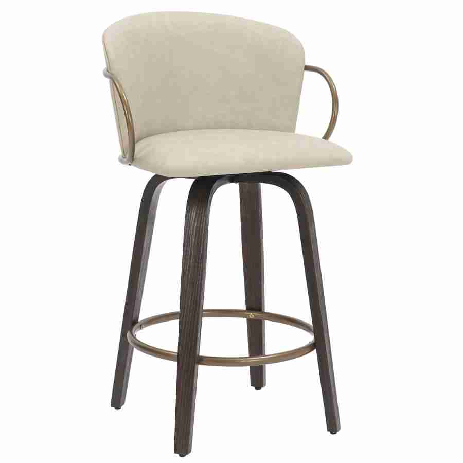 Leather Bar Stools with Wooden Legs