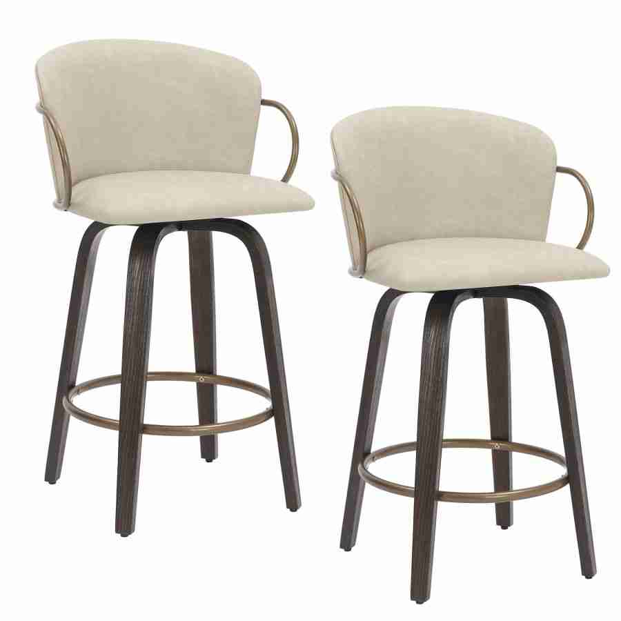 Leather Bar Stools with Wooden Legs