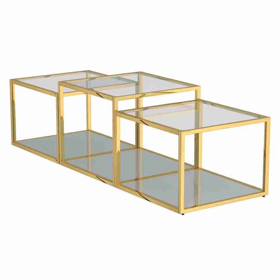 Designer Coffee Table Set with Mirror Base