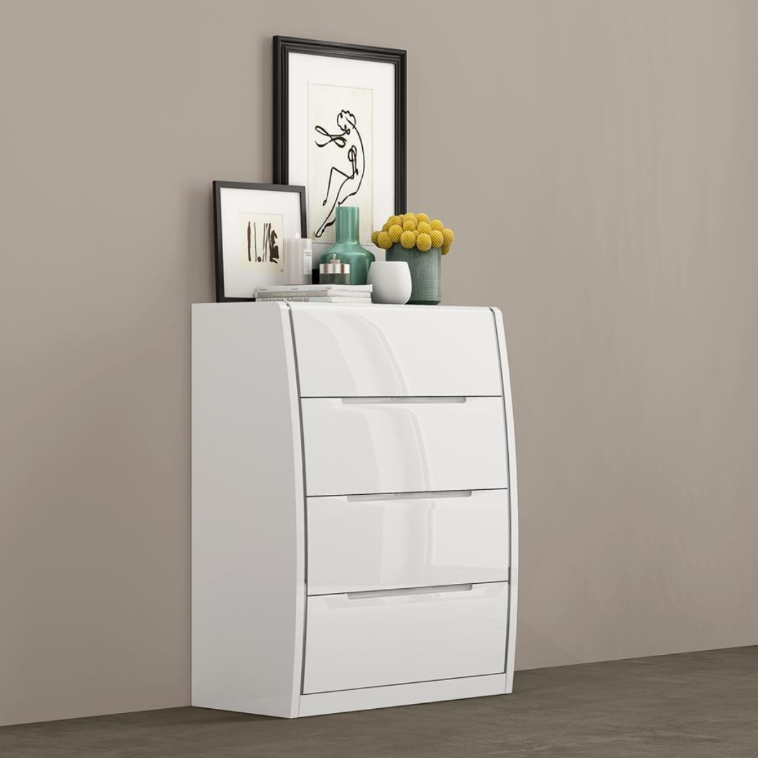 White Lacquer Finish Storage Bedset