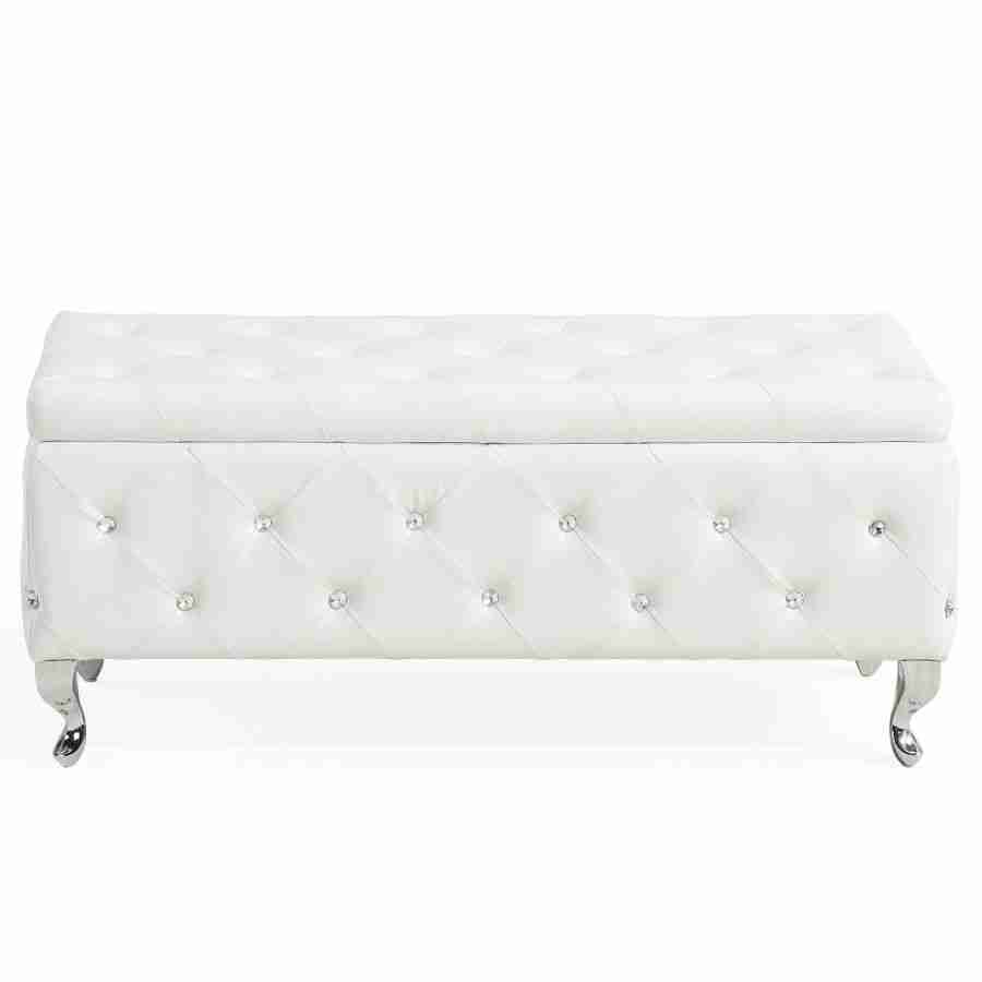 Monique Rectangular Storage Ottoman in White