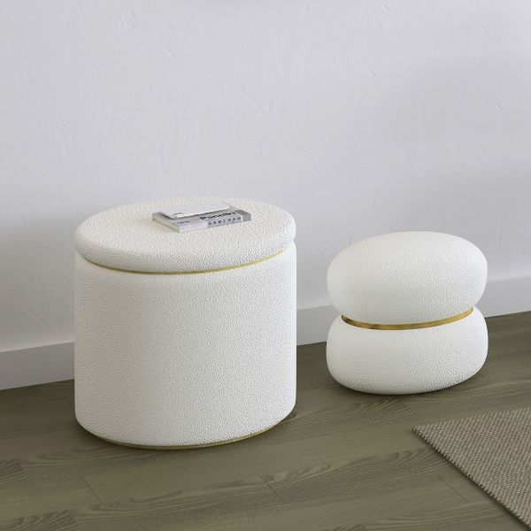 Cecily Storage Ottoman in Grey and White