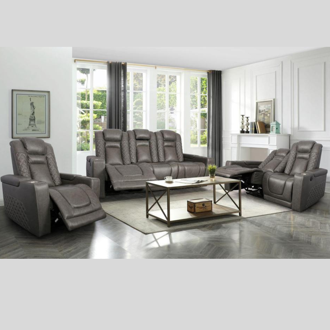 Genuine Leather Recliner Set with Drop Down Tray
