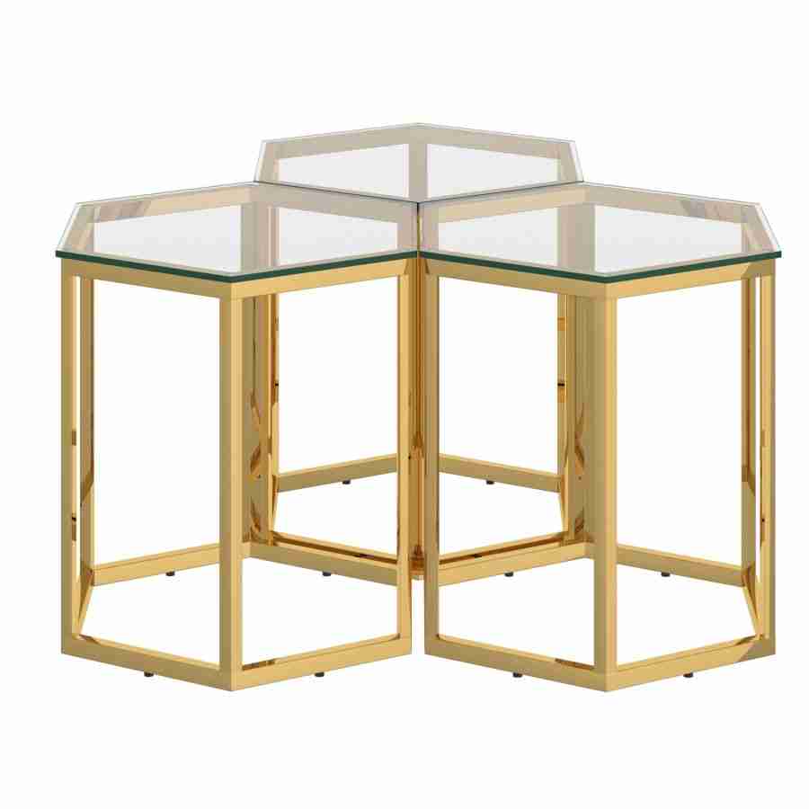 Fleur 3pc Accent Table Set in Gold And Silver