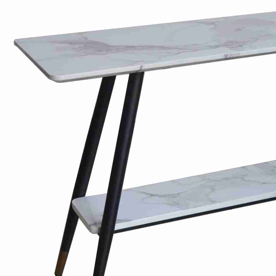 Emery 2-Tier Console Table in White Faux Marble