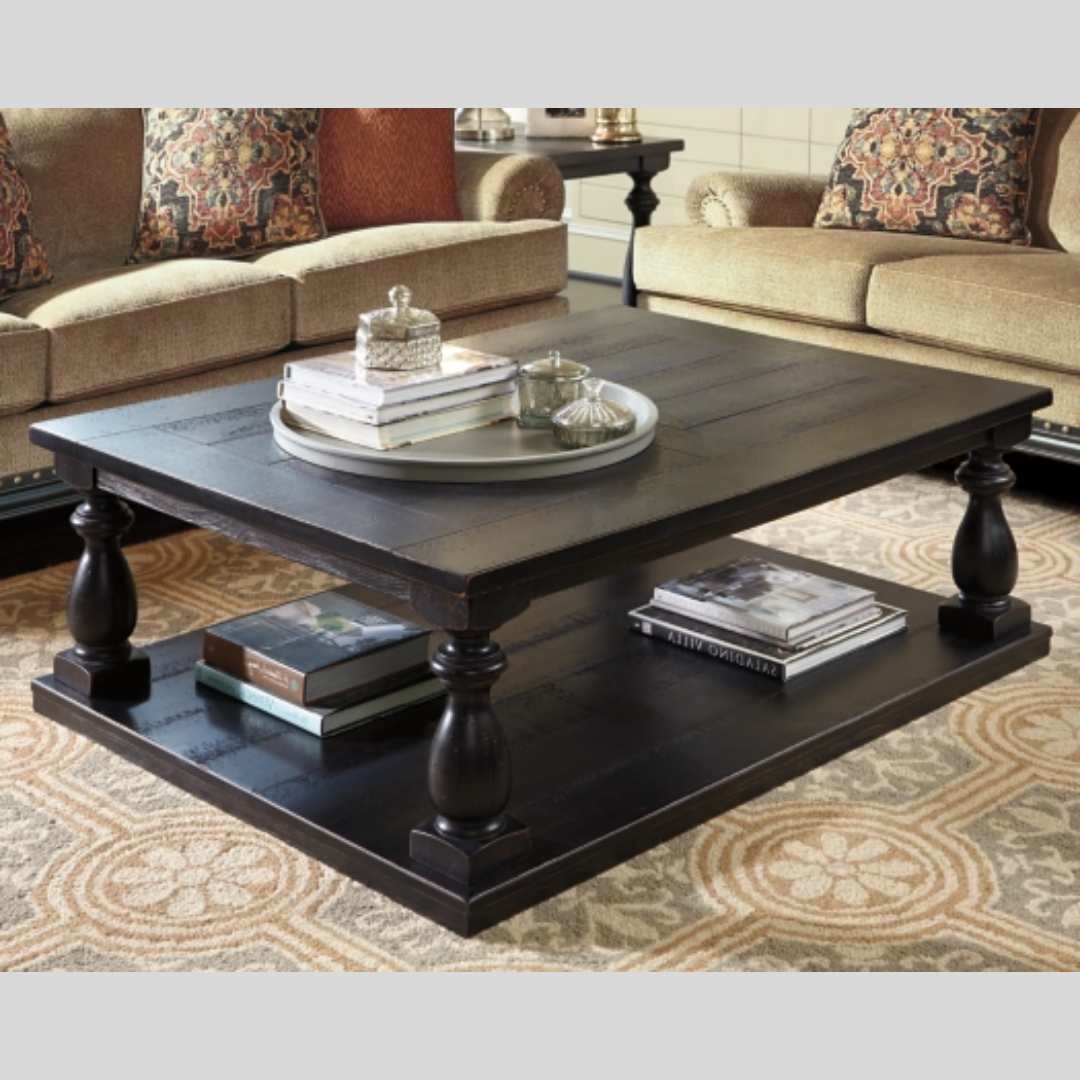 Black Wooden Double Shelf Coffee Table