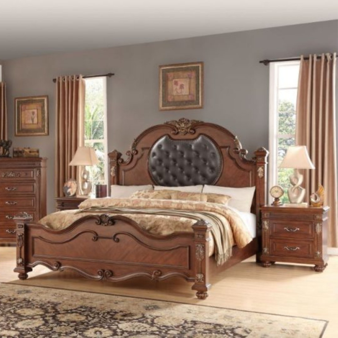 Tufted Leather Designer Wooden Bedroom Sets