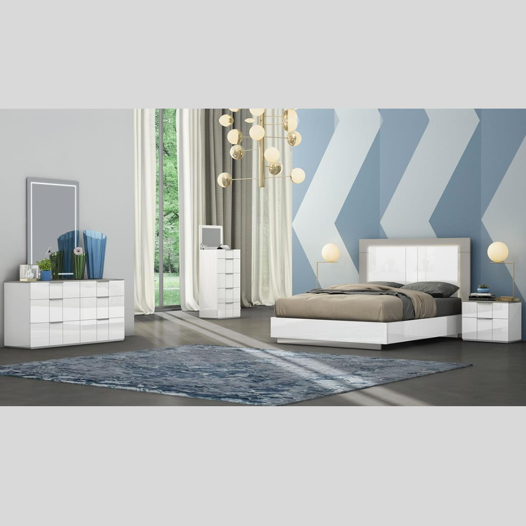 High Gloss Finish White Bedroom Set
