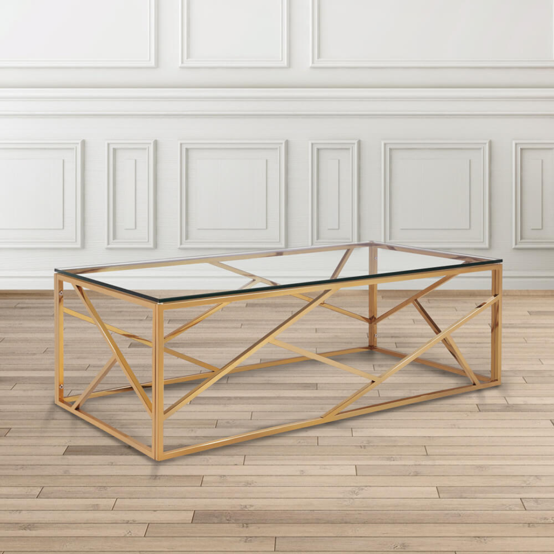 Tempered Glass Coffee Table in Gold and Silver