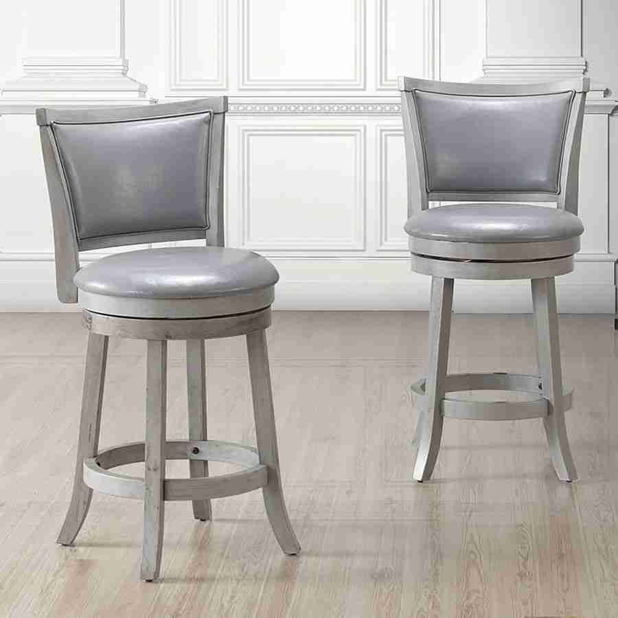 Grey Leather Bar Stool with Swivel Seat