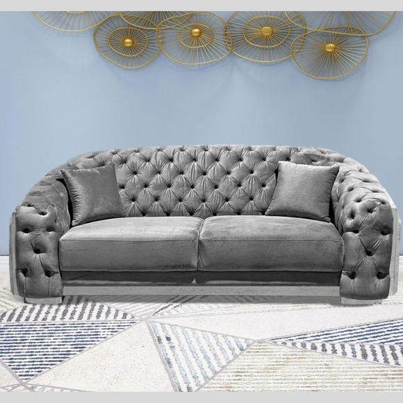 Tufted Grey Velvet Loveseat - (Floor Model)