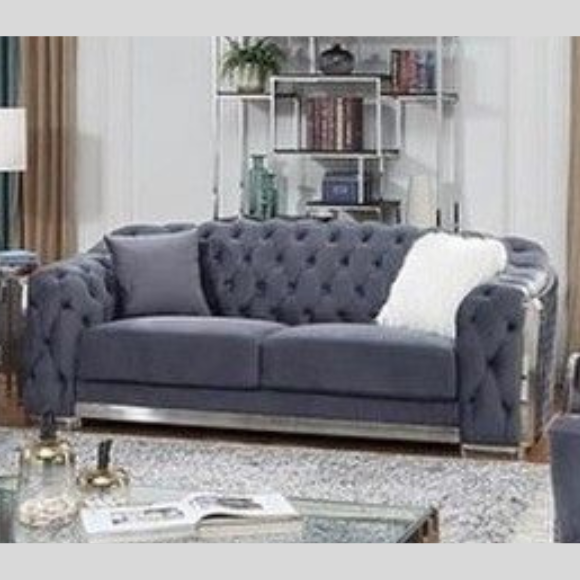 Tufted Grey Velvet Loveseat - (Floor Model)