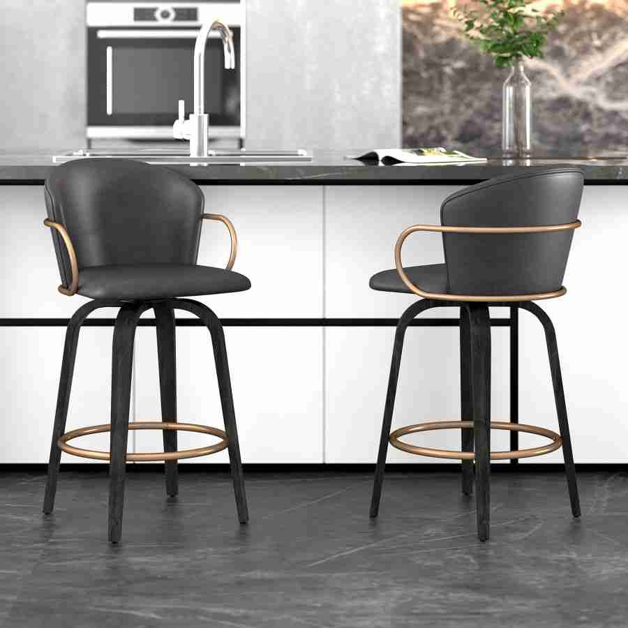 Leather Bar Stools with Wooden Legs