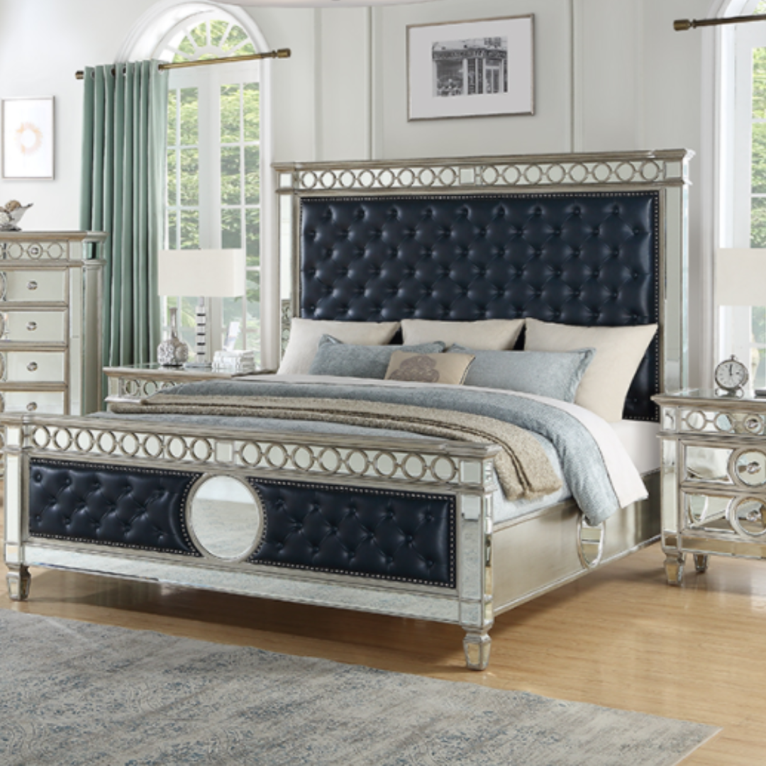 Mirrored Tufted Designer Bedroom Set