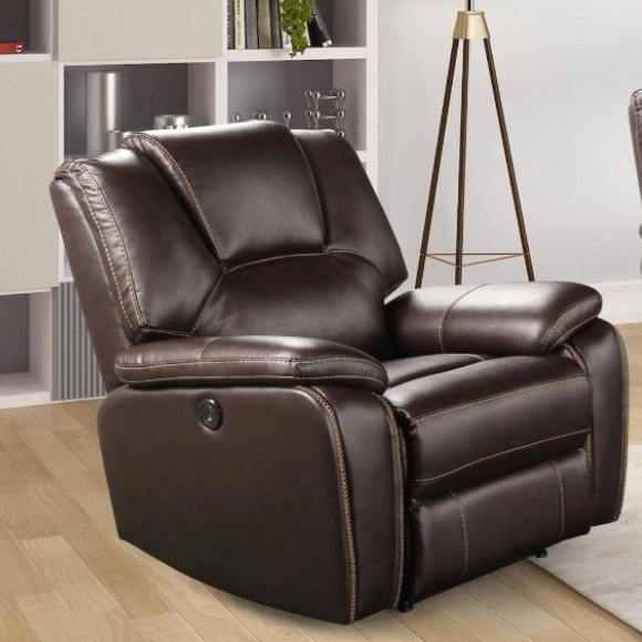 Leather Power Recliner Chair in Brown