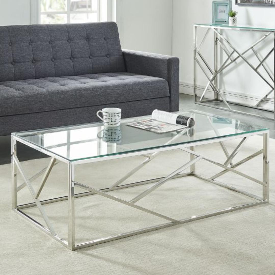 Tempered Glass Coffee Table in Gold and Silver