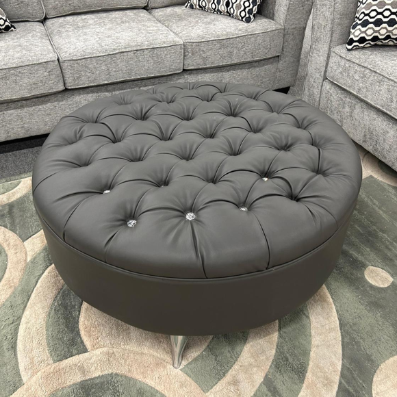 Round Tufted Leather Ottoman