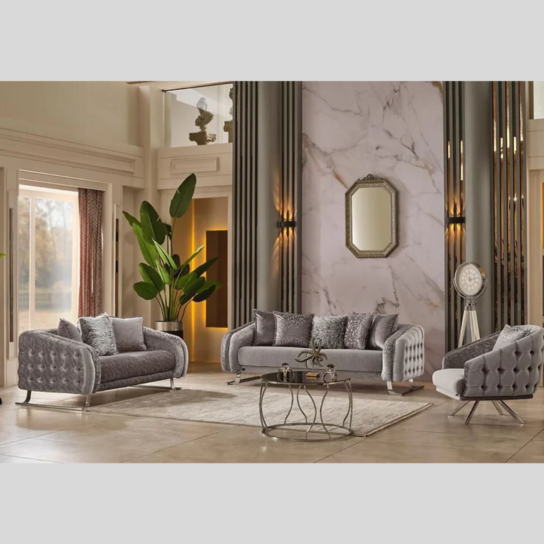 Gray &Silver Sofa Set - Concord