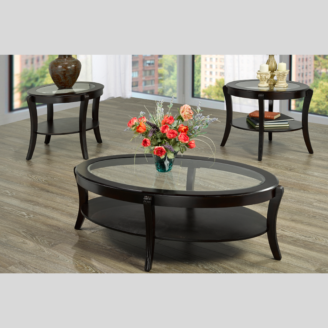 Oval Glass Wooden Coffee Table