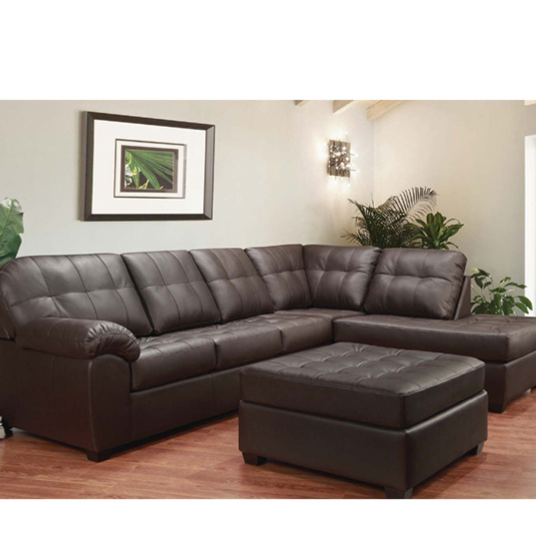 Brown Leather Sectional In Moden Style