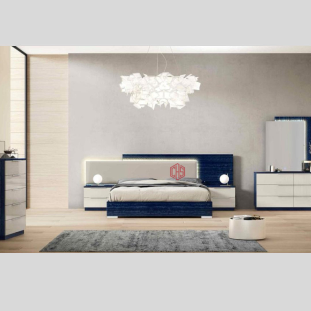 Modern LED Bedroom Set in Blue