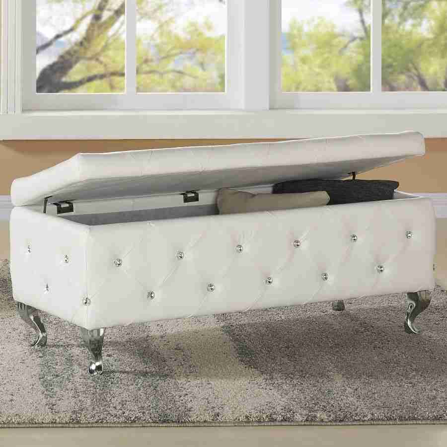 Monique Rectangular Storage Ottoman in White