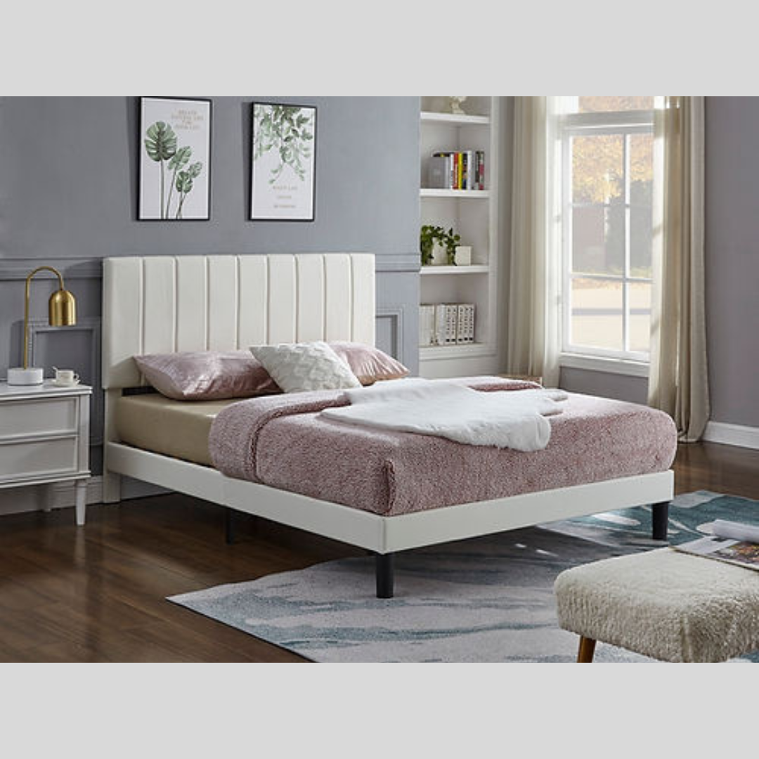 White PU Platform Queen Beds on Sale