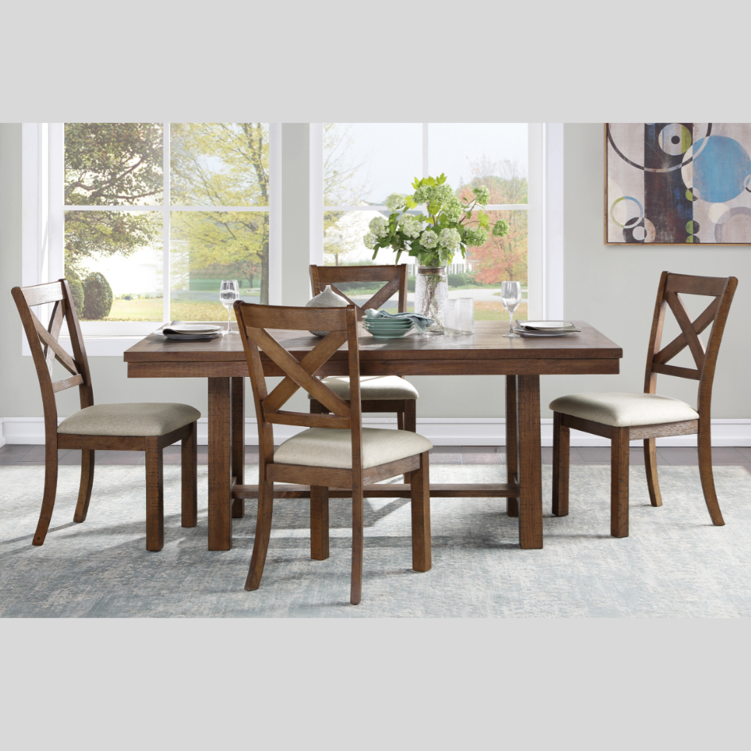 Wooden 5PC Dining Set with Beige Chairs